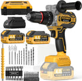 Cordless Hammer Drill 1239In·lbs - 21V Brushless Electric Power Impact Drill Set w/ 2 x 4.0Ah Battery & 1/2" Self-Locking Metal Chuck & 42PCs Accessory for Drilling Wood Bricks Metal Concrete