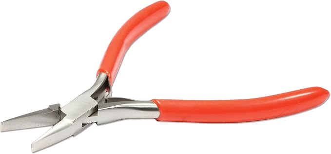 The Beadsmith Platinum Series German Flat Nose Pliers, 4.75 inches (120mm) with Polished Steel Head, red PVC Comfort Grip Handle and Double-Leaf Spring, Tool for Jewelry Making