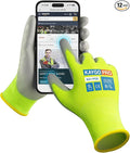 Work Gloves PU Coated for Men and Women, 12 Pairs Safety Work Gloves with Two Fingers Touchscreen, Breathable and Lightweight,Ideal for Light Warehouse, Manufacturing, Gardening, KG11P (L,Green)