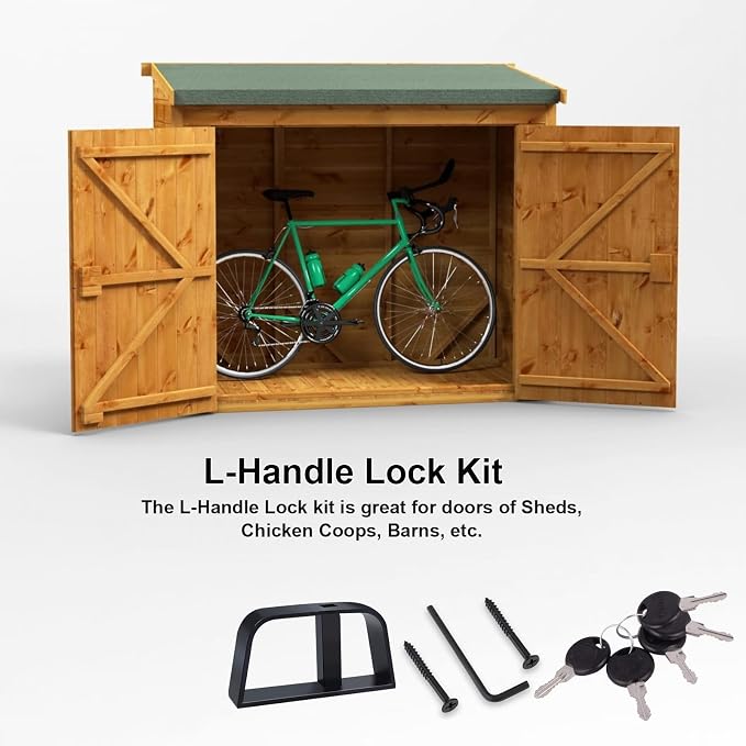 L-Handle Lock Kit,Hurrikom Double Shed Door Latch with 5.5" Stem, Lock Matching Set Includes 10 Keys for Sheds Doors, Playhouses, Chicken Coops,Camper, RV, etc(Black).All Keys are Universal.