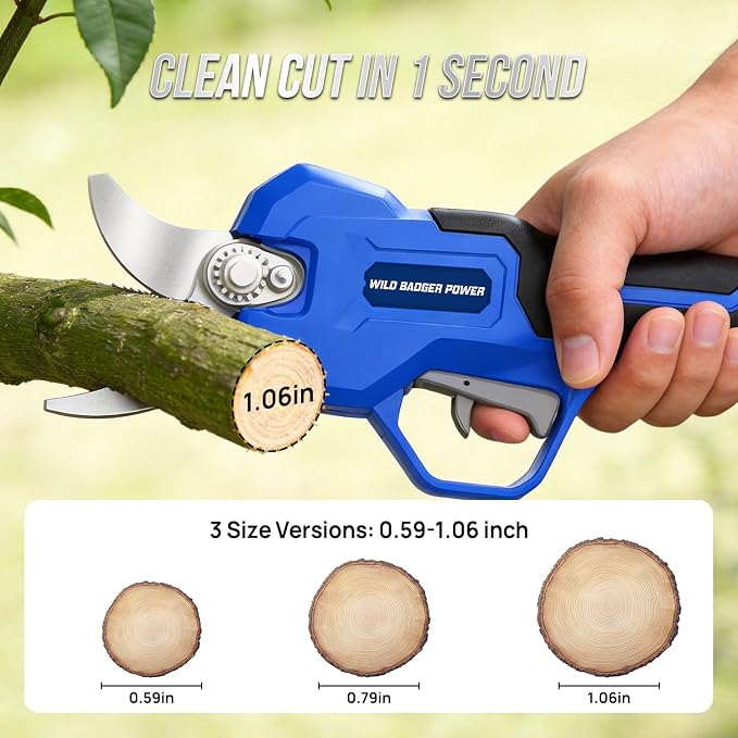 Wild Badger Power 1.06" 20V Electric Pruning Shears Cordless,Brushless Motor Battery Powered Pruner for Gardening, Cutting Capacity Heavy Duty Tree Trimmer Branch Cutter,2600 cuts per charge