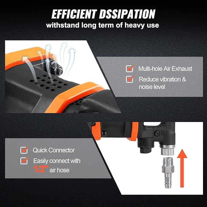VEVOR 1 Inch Air Impact Wrench Up to 3160 ft-lbs High Reverse Torque Output | Pneumatic Impact Gun with 8 Inch Extended Anvil & Carrying Case, for Heavy Duty Repairs and Maintenance