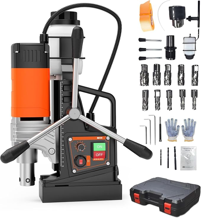 1650W 1.57" Boring Magnetic Drill - 2922Lbf 10-Speed Portable Mag Drill Press, 810 RPM with 10 Drill Bits + 3 Twist Drills + Plastic Box for Industrial Metal Surface