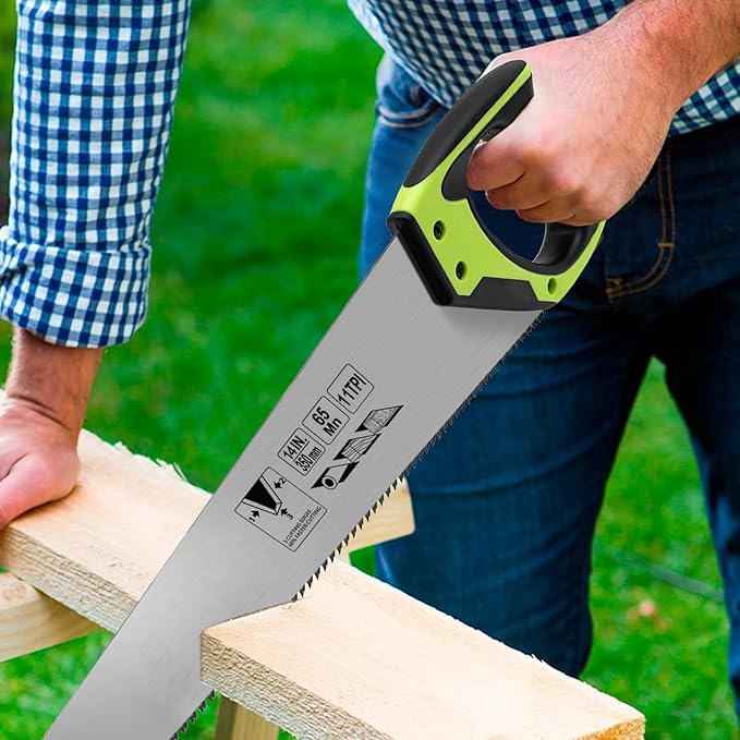 14 Inch Wood Hand Saw, 11 TPI Universal Handsaw Non-slip Ergonomic Handle Rustproof Wood Saw