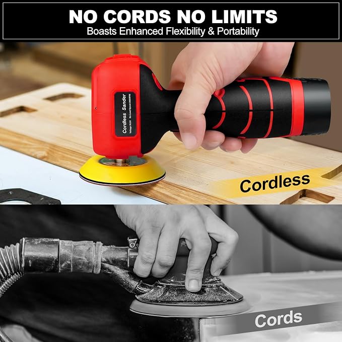 Cordless Sander, 3" Palm Sander with 2Pcs 16.8V 3.0Ah Batteries, 3500RPM Mini Polisher, 30 Accessories Sanders Tool for Sanding/Polishing/Waxing/Cleaning