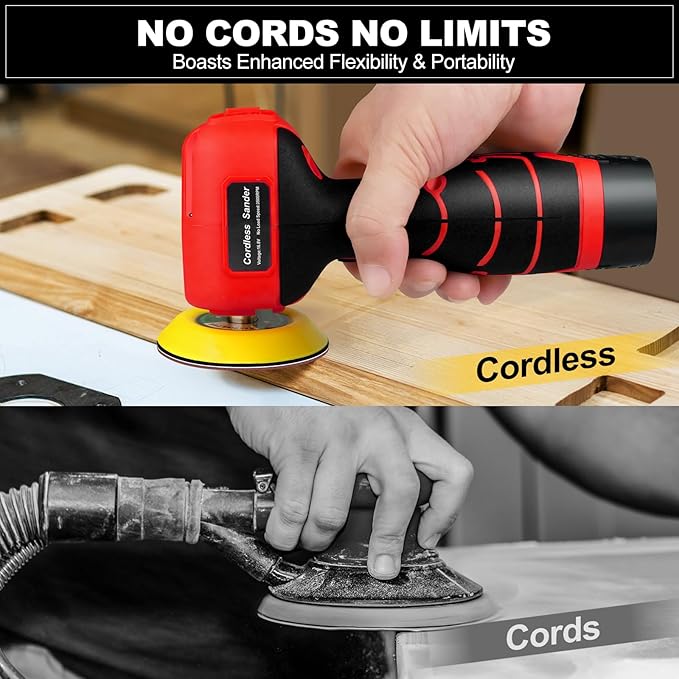 Cordless Sander, 3" Palm Sander with 16.8V 3.0Ah Li-ion Battery, 3500RPM Mini Polisher, 19 Accessories Sanders Tool for Sanding/Polishing/Waxing/Cleaning
