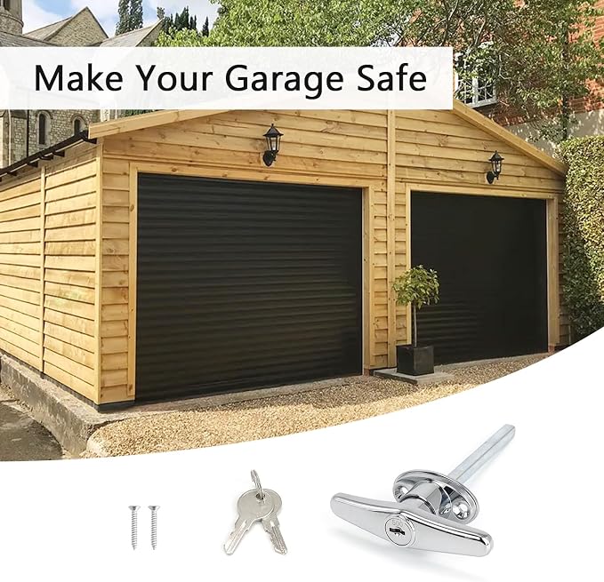 Garage Door T-Handle Replacement Lock, Universal Replacement Hardware Garage Locking with 4 Keys, 2 Pack