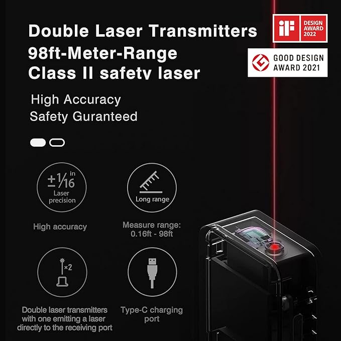 HOTO Laser Measuring Tool, Fathers Day Dad Gifts, Pocket-Size 98Ft Laser Tape Measure ±2mm Accuracy, USB-C Rechargeable, OLED Display, Ft/M/in Unit, Real-Time Data Sync, Cool Gadgets Gifts for Men