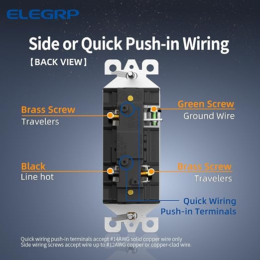 ELEGRP Matte Champagne Gold 3 Way Decorator Light Switch, 15A 120-277V, Paddle Rocker Switch Replacement, On/Off Wall Switch, Self-Grounding, Residential Grade, UL/CUL, 5 Pack
