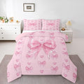 Feelyou Cute Pink Bowknot Comforter Set Full Size Love Hearts Bow Bedding Set for Kids Boys Girls Princess Bow Duvet Quilt Bedroom Decor Microfiber 3 Pcs with 2 Pillow Cases