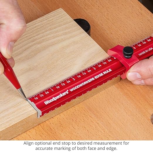 Woodpeckers Edge Rule, 300 MM, Wraps Around Edge, USA Made, Laser Engraved Scales, Beveled Edges, Aluminum Metric Woodworking Ruler