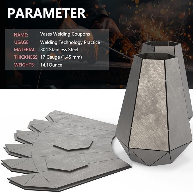Welding Coupons Vases 2-Set,17 Gauge Welding Practice Kits, 304 Stainless Steel Plate,Beginner Welding Kits