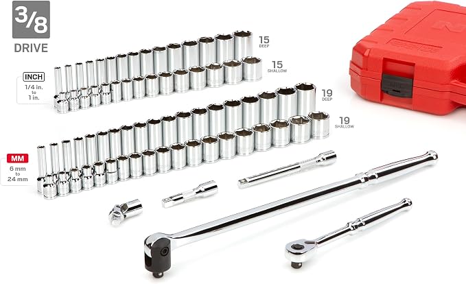 TEKTON 1/4, 3/8, 1/2 Inch Drive 6-Point Socket and Ratchet Set | SKT95304 | 212-Piece, (5/32 - 1-5/16 in., 4 - 32 mm), Shallow and Deep, Case