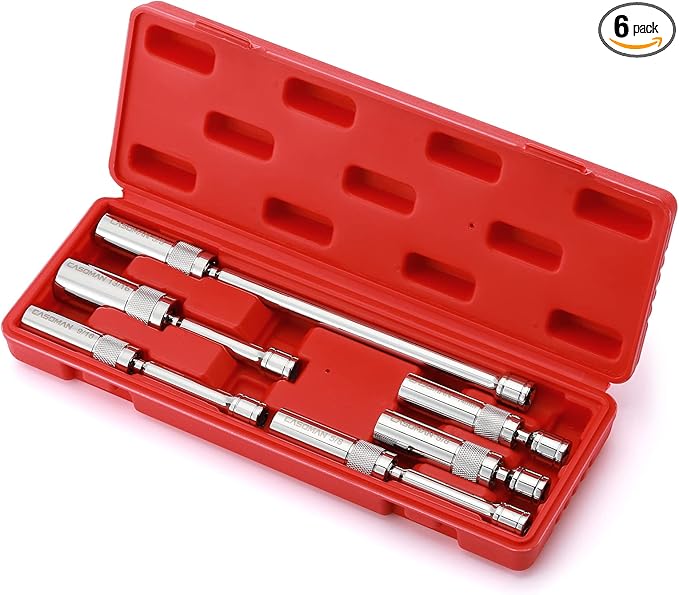 CASOMAN 6PCS 3/8-Inch Drive Magnetic Swivel Spark Plug Socket Set, Include 9/16-Inch, 5/8-Inch, 13/16-Inch, 14mm Socket, Length: 4-Inch, 6-Inch, 11-Inch, 12-Point, CR-V