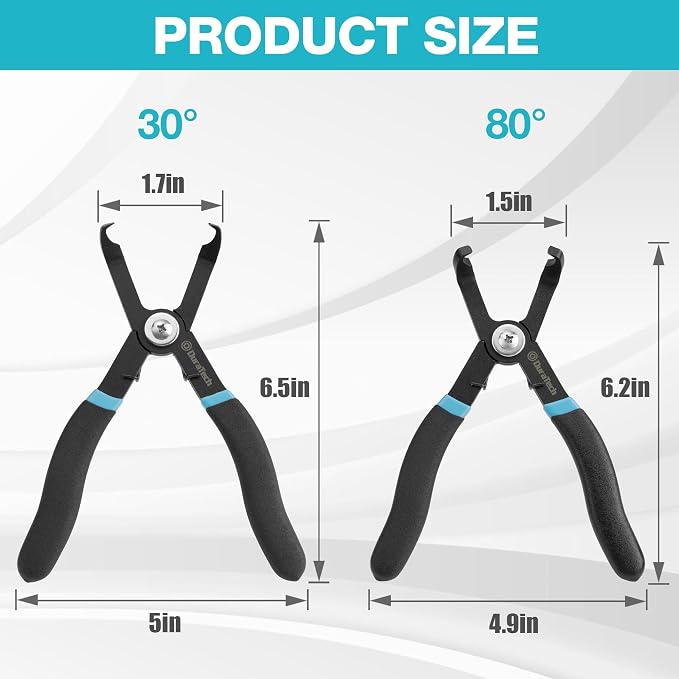 DURATECH 2-Piece Push Pin Pliers Set with 30 Degree and 80 Degree Offset Jaws, Spring Loaded and Plastic Spraying, Auto Clip Removal Tool Kit for Easily Removing Trim Plastic Fasteners, Rivets, Clips