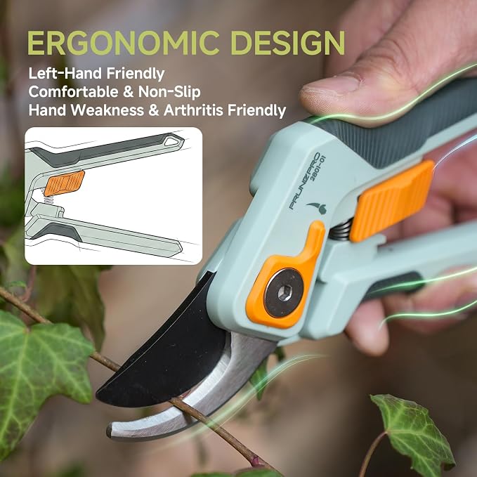 PrunePro Pruning Shears for Gardening - 8" Professional Bypass Hand Pruner Up to 1 Inch Cut Capacity Sharp Stainless Steel Blade Garden Scissors Plant Flower Garden Clipper 1 Pack