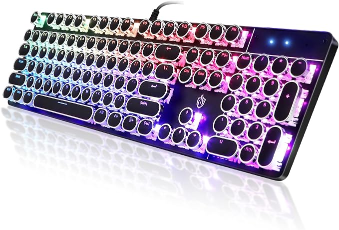 YSCP Typewriter Style Mechanical Gaming Keyboard RGB Backlit Wired with Blue Switch Retro Round Keycap 104 Keys Keyboard (R-Black)