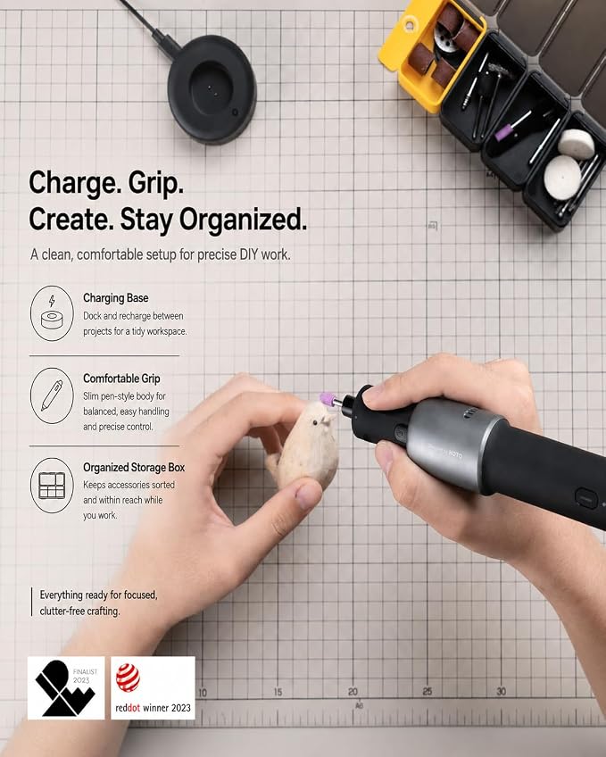 HOTO 35-in-1 Cordless Rotary Tool Kit, Strong Motor, 25000RPM 5 Variable Speed Powerful Engraving Pen, LED Light, Ideal for 3D Printing Sanding, Polishing, Drilling, Carving, Cutting DIY Crafts