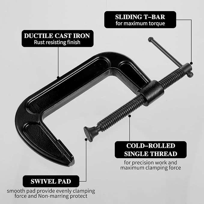 WILLBOND 4 Pcs C Clamps Set 3'' 4'' 6'' 8'' Small Steel Versatile Heavy Duty Welding Clamps Set Jaw Opening Sliding T Bar Handle for DIY Carpentry Caliper Woodworking Welding Building(Black)