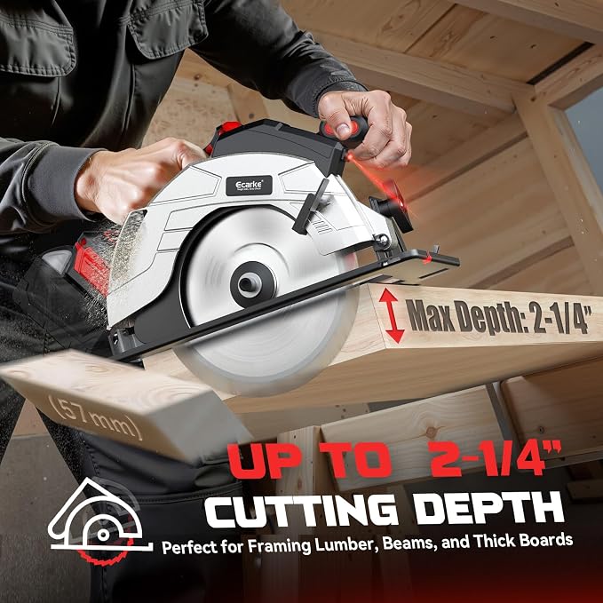 Ecarke 7-1/4" Cordless Circular Saw, Compatible with Milwaukee 18V Battery (Tool Only), Electric Circular Saw with Laser Guide, 5000RPM, 0–45° Bevel, 2-1/4" Cutting Depth, Includes 2 Blades (24T&40T)