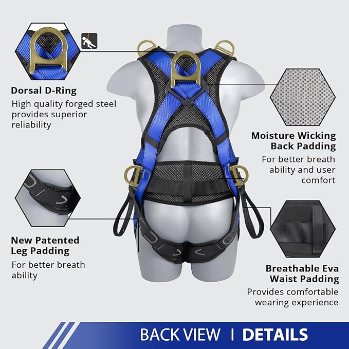 TT TRSMIMA Safety Harness Fall Protection Upgrade 4 Quick Buckles Construction Full Body Harness 6 Adjustment D-ring