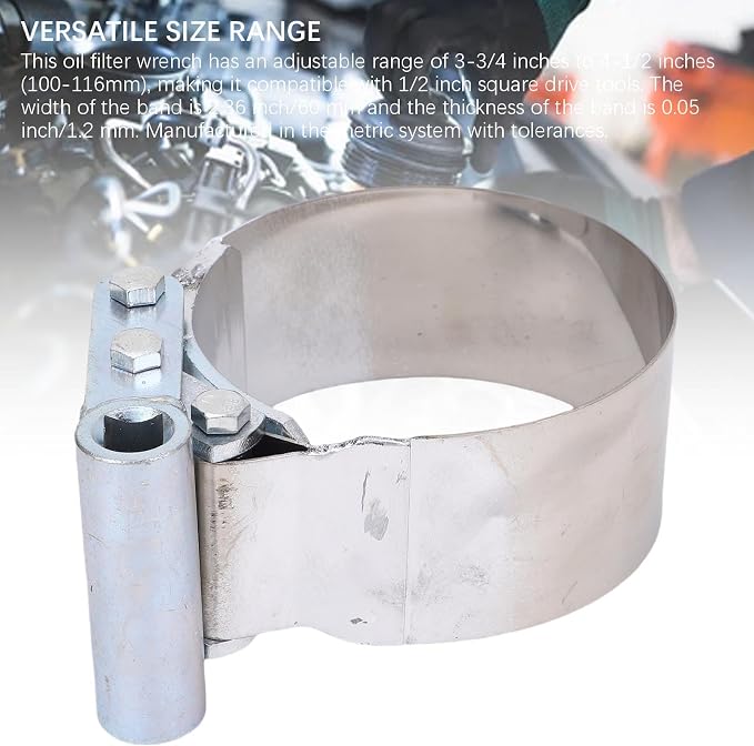 Dan&Dre Heavy Duty Oil Filter Wrench, Stainless Steel Adjustable 3 3/4 to 4 1/2 Inch with 1/2 Inch Drive, for Automotive Engine Oil Filter Removal