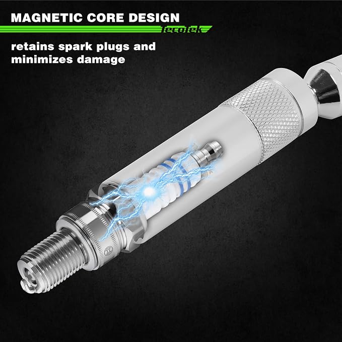 TecoTek 7 Piece 3/8-Inch Drive Magnetic Swivel Spark Plug Socket Set, Includes 9/16-Inch, 13/16-Inch, 5/8-Inch, 14mm Socket, 6-Point &12-Point, CR-V, Enhanced Magnetic Design with Thin Wall Socket