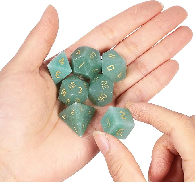 mookaitedecor 7 PCS Green Aventurine Crystal Polyhedral DND Dice Set, Polished Tumbled Stones Dices for RPG MTG Table Games Home Decoration