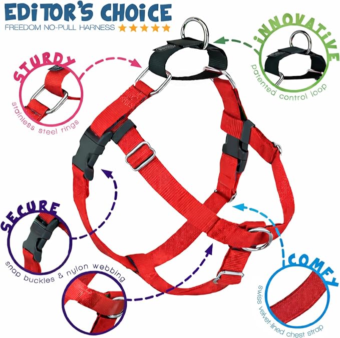 2 Hounds Design Freedom No Pull Dog Harness and Leash, 1" XL, Red | Promotes Easy Walking & Comfortable Control, Adjustable Harness and Leash Set for Extra Large Sized Dogs, Made in USA