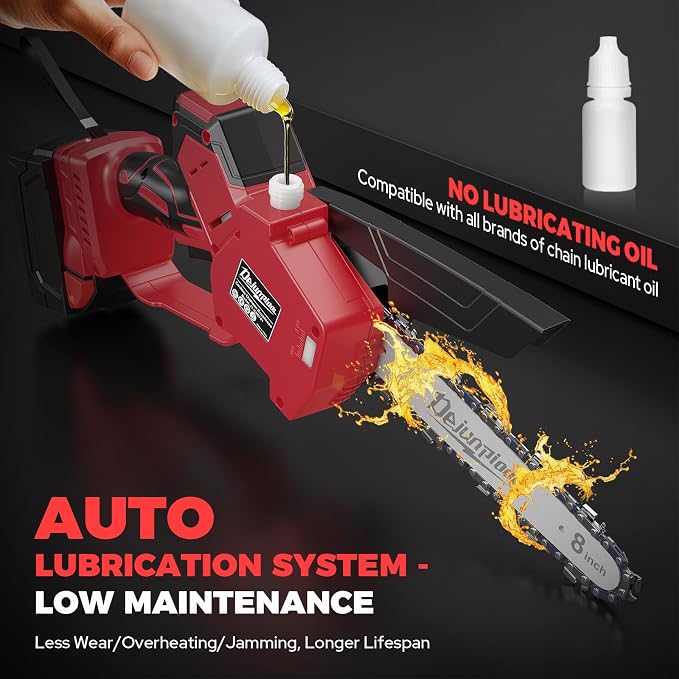 Mini Chainsaw Cordless Compatible with Milwaukee M18 18V Battery (NO Battery), 6 Inch & 8 Inch Small Electric Chainsaw Brushless, 2x 6'' Chains + 2x 8'' Chains, Auto Oiler, Handheld Pruning Chain Saw