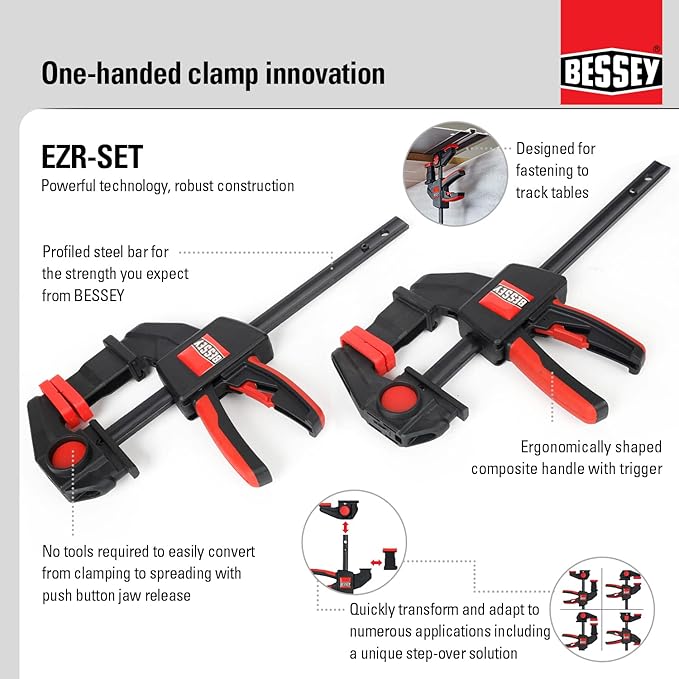 BESSEY EZR-SET, 6 In., One Hand Table/Track Clamp, Multi-Use