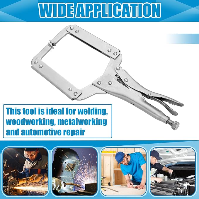 Yexiya 4 Pcs 14 Inch Locking C Clamp Original Lock Regular Tips Plain adjustable Alloy Steel Locking C Clamp for Woodworking Carpentry Welding Electrical Equipment, Silver