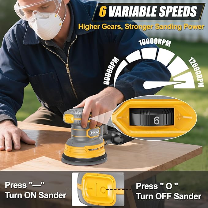 Cordless Random Orbital Sander Compatible for Dewalt 20v 60v Battery(NO Battery), Electric Palm Orbital Sander With Dust Collector, 6 Variable Speeds, 20Pcs Sandpaper For Sanding Polishing Woodworking