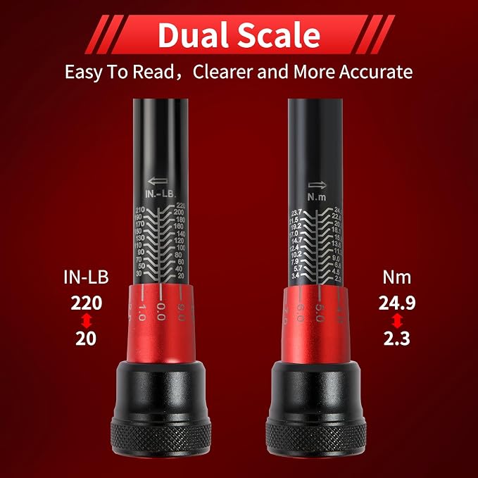 Hairich Torque Wrench Bicycle,1/4 inch drive 2.3-24.9 N.M/20-220IN.LB, Bike Torque Wrench Set,30PCS Click Torque Wrenches with 1/4 Ratchet Wrench, Extension Bar, Sockets for Bicycle