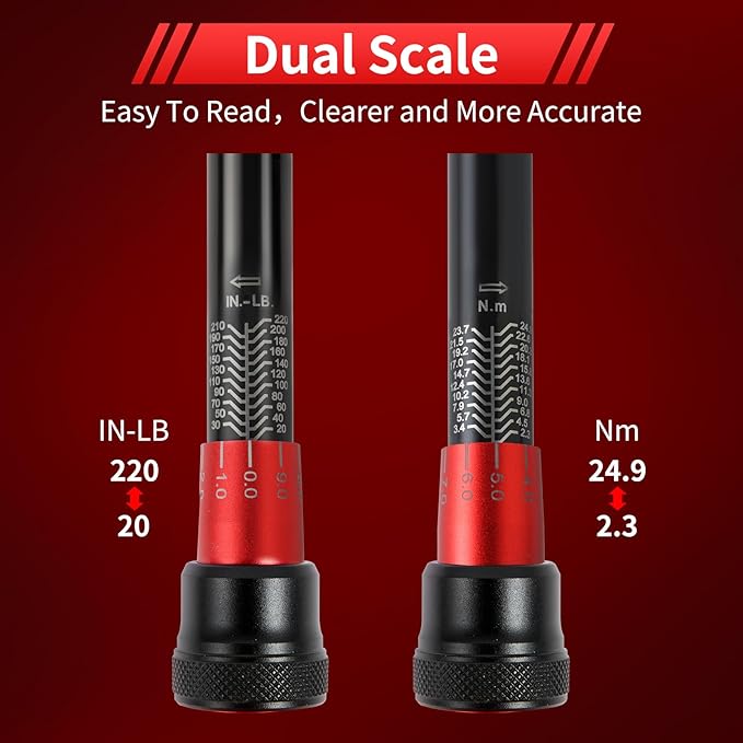 Hairich Torque Wrench Bicycle,1/4 inch drive 2.3-24.9 N.M/20-220IN.LB, Bike Torque Wrench Set,30PCS Click Torque Wrenches with 1/4 Ratchet Wrench, Extension Bar, Sockets for Bicycle