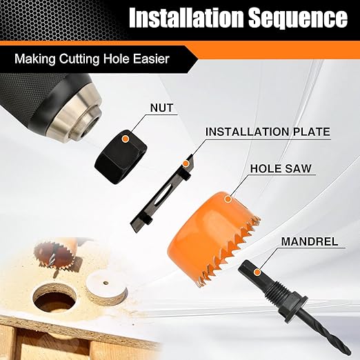 Luckyway Hole Saw Kit Pro, 24PCS Hole Saw Set with 3/4"-6"(19-152mm) 14PCS Hole Saws, Double-Ground Teeth for Clean Cutting, Ideal for Soft Wood, Plywood, Drywall, PVC