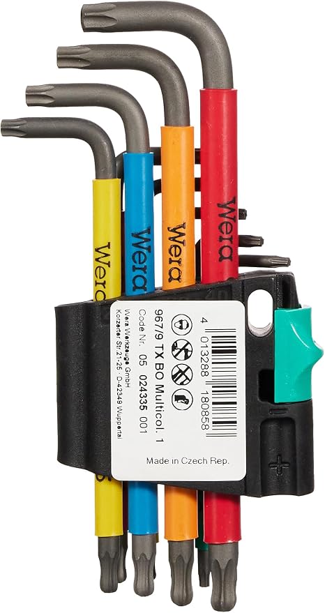 Wera 05024335001 967/9 TX BO Multicolour 1 L-key set for tamper-proof TORX® screws, BlackLaser, 9 pieces