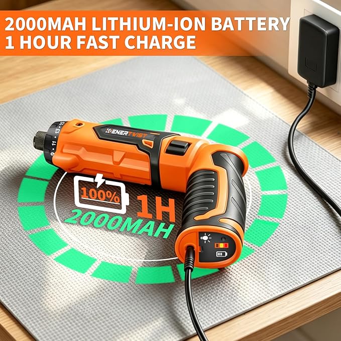 ENERTWIST 8V Cordless Electric Screwdriver, 82pcs 10Nm Max Fast Rechargeable Screwdriver Set with 1Hr Charger and Accessory Kit in Carrying Case, 21+1 Cluth, Dual Position Handle, ET-CS-8K