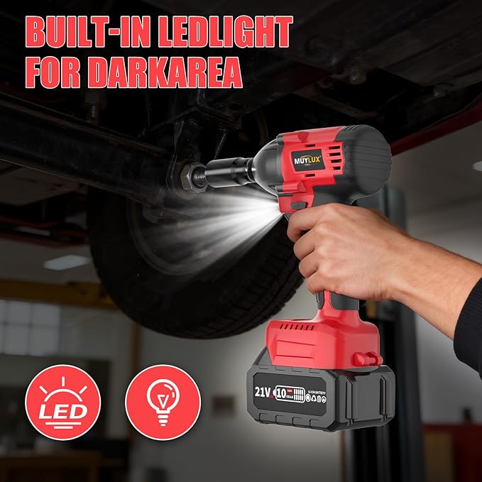 4.0Ah Battery Cordless Impact Wrench, Brushless 1/2 Impact Gun, 320Ft-lbs(430N.m) 20V High Torque Power Impact Driver, Electric Impact for Car Home, Red