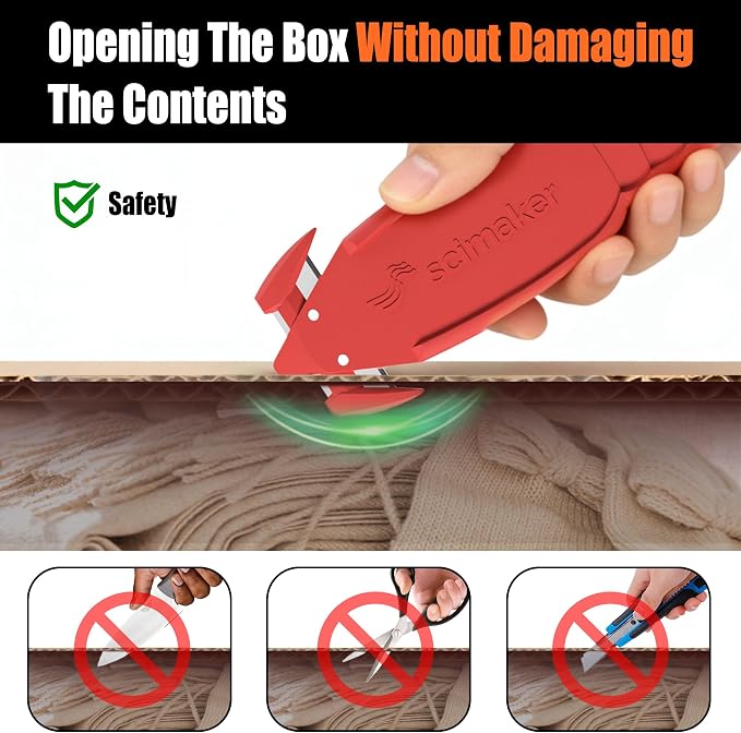 Safety Box Cutter,12 Pack Ergonomic Lobster Package Opener with Recessed SK-2 Blade Finger Safe Tape Splitter,Letter Slitter for Warehouse,Office.Assorted Colors