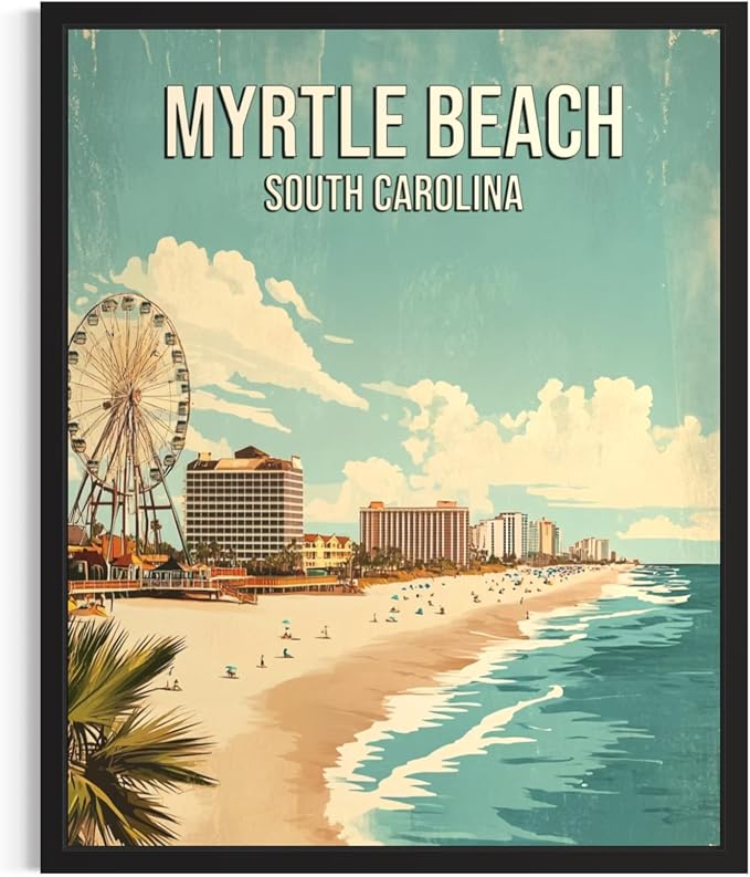 Myrtle Beach South Carolina Unframed Wall Art Print Poster, US Vintage Retro Beach Scenery Posters Prints for Restroom Home Picture Painting Artwork Gallery 219 (Myrtle Beach South Carolina, 24"L x 18"W, Unframed)