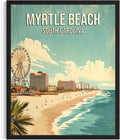 Myrtle Beach South Carolina Black Framed Wall Art Print Poster, US Vintage Retro Beach Scenery Posters Prints for Restroom Home Picture Painting Artwork Gallery 219 (Myrtle Beach South Carolina, 14"L x 11"W, Black Frame)