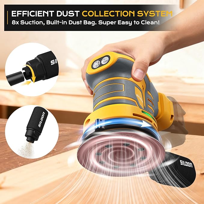 Cordless Random Orbital Sander Compatible for Dew 20V Max, 5-Inch Brushless Orbit Sander with 19000 RPM 6 Variable Speed, Electric Hand Sander With Dust Collector for Woodworking Sanding (No Battery)