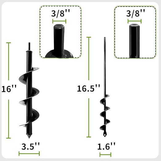 Auger Drill Bit for Planting – 3.5" x 16" and 1.6" x 16.5" Garden Auger Drill Bit for Cordless Drill,Efficient Planting Auger for Bulbs,Flowers,and Vegetables
