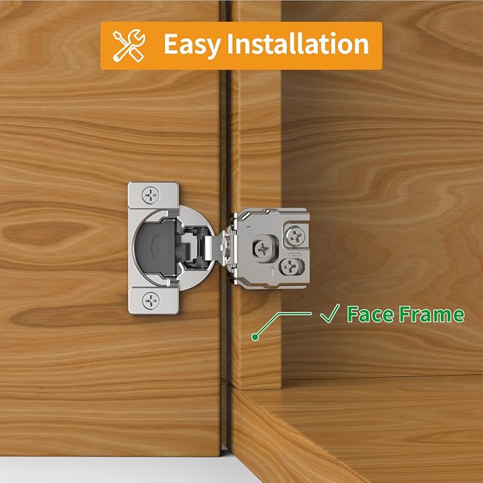 Chibery 2 Pack 1" Overlay 3D Soft Close Concealed Hinge for Face Frame Door, Smooth Slow Self Closing Hinges, Satin Nickel, Hidden 105° Open Angle Stainless Steel Hinge for Kitchen Cabinet Door