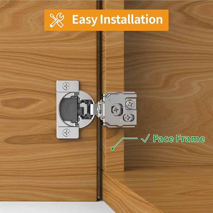 Chibery 8 Pack 1" Overlay 3D Soft Close Concealed Hinge for Face Frame Door, Smooth Slow Self Closing Hinges, Satin Nickel, Hidden 105° Open Angle Stainless Steel Hinge for Kitchen Cabinet Door