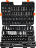 VEVOR Impact Socket Set 130 Piece 3/8" & 1/2" - SAE & Metric Drive Socket Set - 6 Point Cr-Mo Alloy Steel for Auto Repair - Easy-to-Read Size Markings - Includes Storage Case