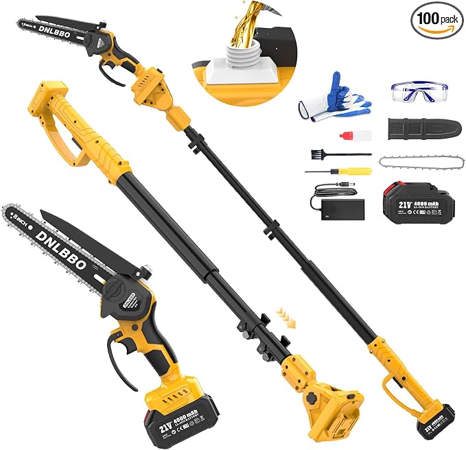 Cordless Pole Saw for Tree Trimming, 8IN Brushless 2-in-1 Electric Chainsaw | 1*4000mAh Battery, Auto Oiler, Max 16Ft Extension Pole, Auto Oil, 1000W Brushless Saw for Faster Tree Trimmer & Wood Cutting