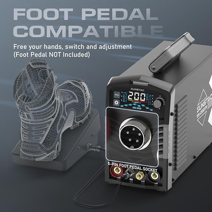 Sunstac 200A TIG Welder with Pulse, 110V/220V Dual Voltage, 3 in 1 DC TIG/Pulse TIG/SPOT TIG/Stick Welding Machine, Digital Screen Display, Over Loading Protection