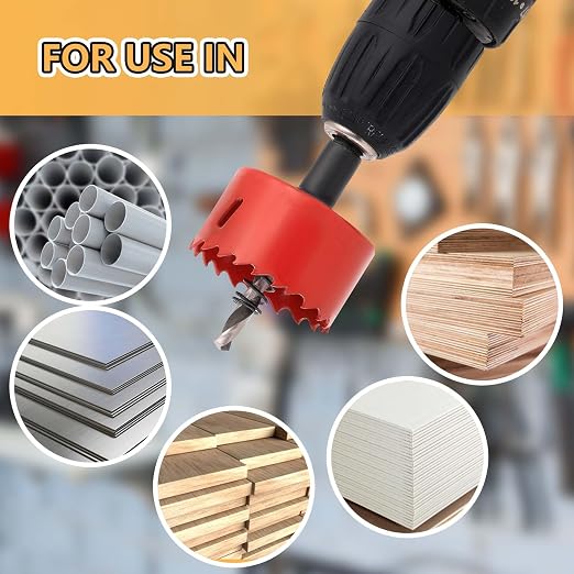 3-1/2 inch Bi-Metal Hole Saw Drill Bit - Ideal for Circular Cuts in Wood, Plastic, and Sheet Metal - 1-3/16" Cutting Depth - Includes Arbor and Pilot Bit